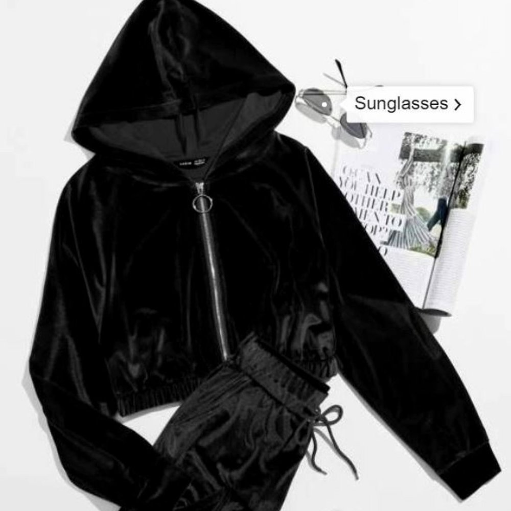O-ring Zip Up Velvet Sweatpants Set